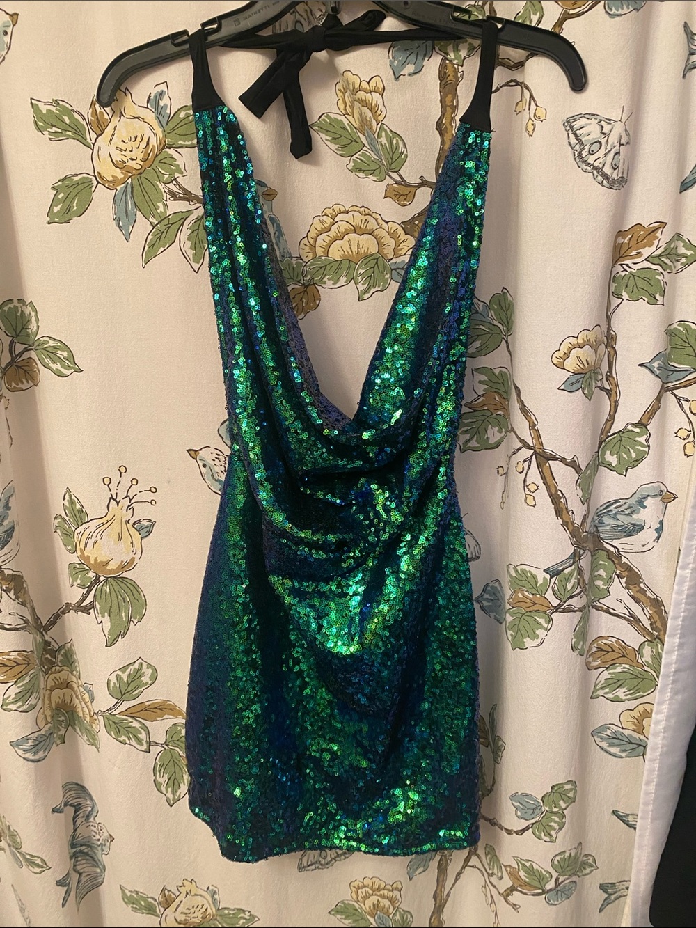 Roma Green and Blue Sequin Cowl Mini Dress
